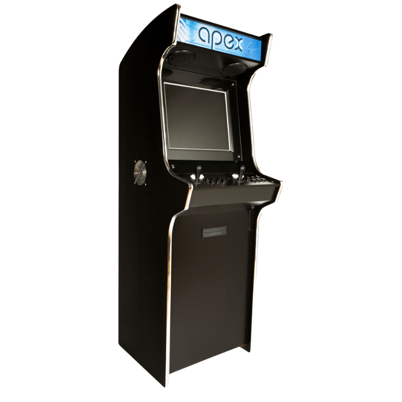 Bespoke Arcades Apex Custom Arcade Machine Black Finish Blue Marquee Side View