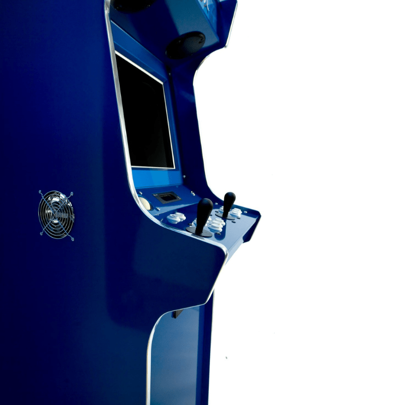 Bespoke Arcades Apex Custom Arcade Machine Blue Quad polished Side View close