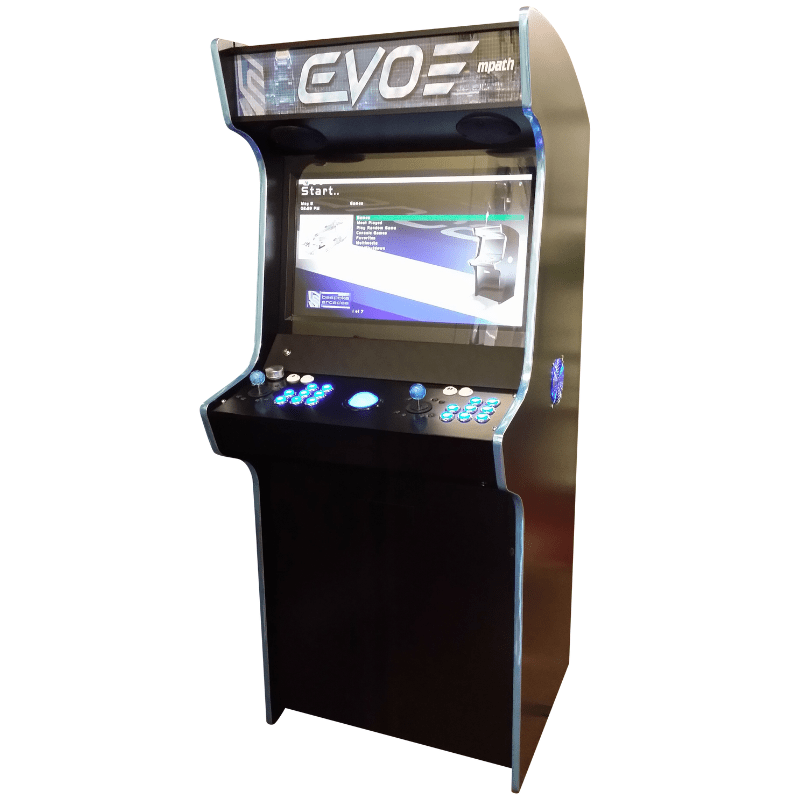 Bespoke Arcades EVO MEDIA Custom Arcade Machine Black illuminated blue buttons Full View